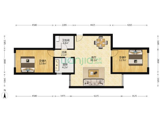 华龙美钰 2室1厅1卫 90平方