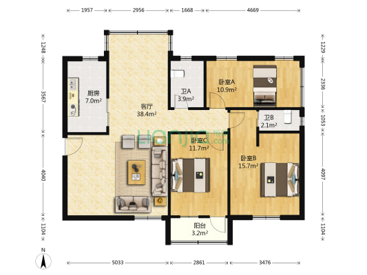 和风景苑 3室1厅2卫 120平方