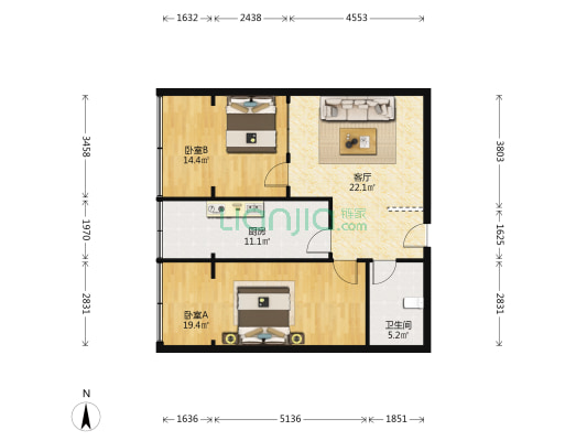 建兰市场家属院 2室1厅1卫 87平方