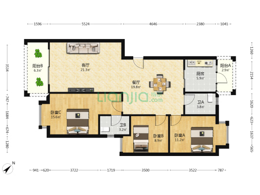 东桂园商住楼二期 3室2厅2卫 112平方