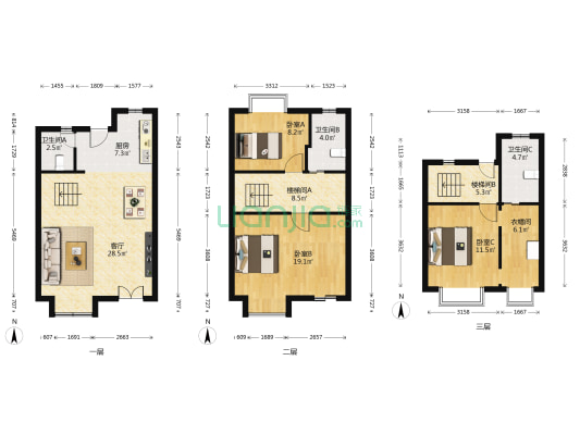 首创旭辉城(别墅) 3室1厅3卫 147平方