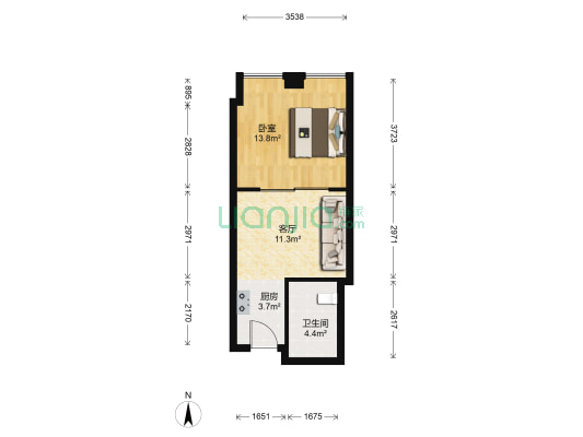 万联公馆 1室1厅1卫 54平方