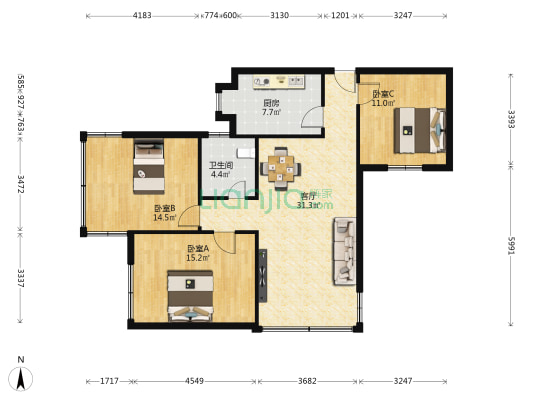 仁济路 3室1厅1卫 95平方