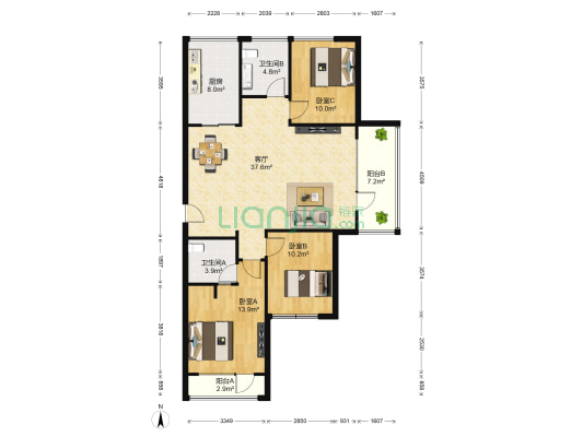 招商兰溪谷南区 3室1厅2卫 133平方