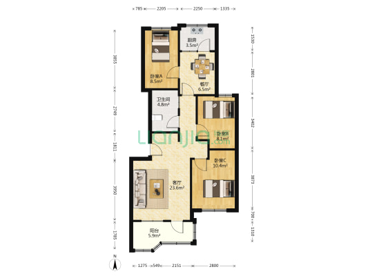 外贸小区 3室2厅1卫 88平方