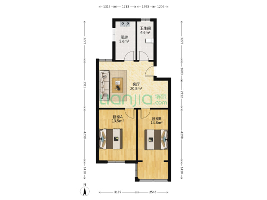 园中园小区 2室1厅1卫 76平方
