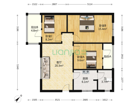 嘉陵五村 3室1厅1卫 87平方