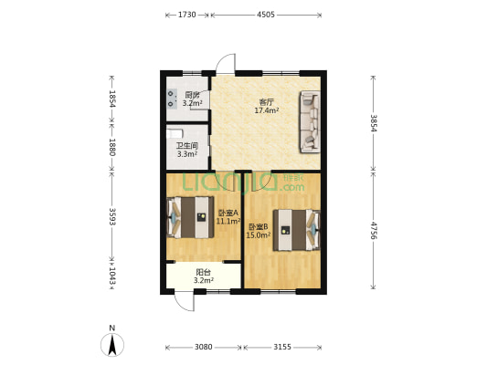 北海大厦 2室1厅1卫 77平方