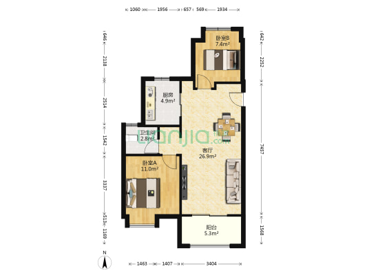 万科金域蓝湾 2室1厅1卫 79平方