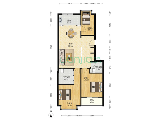 湖滨嘉苑 3室1厅2卫 107平方