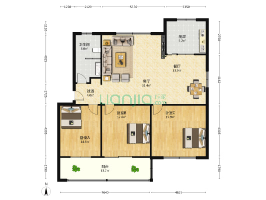 许昌市房管局住宅楼 3室2厅1卫 142平方