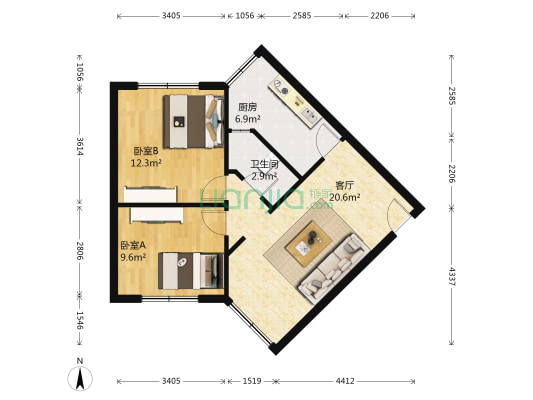 石人南路35号 2室1厅1卫 63平方