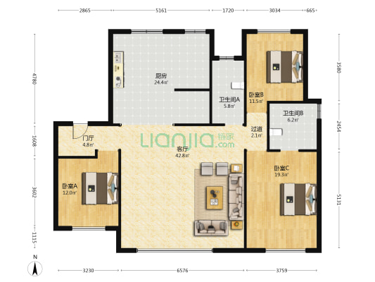 中海天誉 3室1厅2卫 163平方