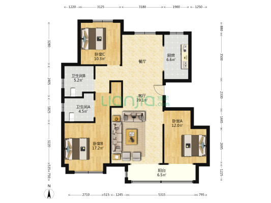 融创御河宸院 3室1厅2卫 131平方