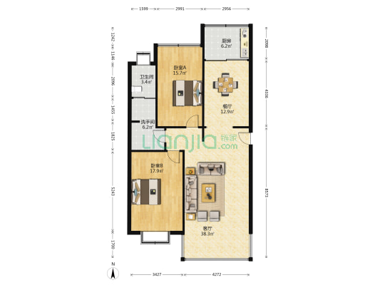 昊业家园 2室2厅2卫 138平方