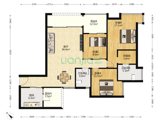 龙湖紫都城 3室1厅2卫 133平方