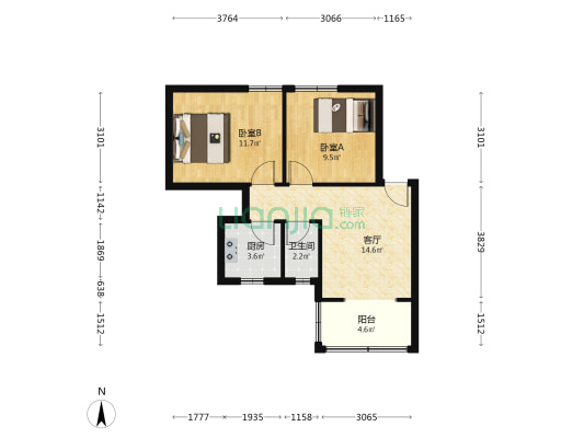 曾家岩社区 2室1厅1卫 57平方