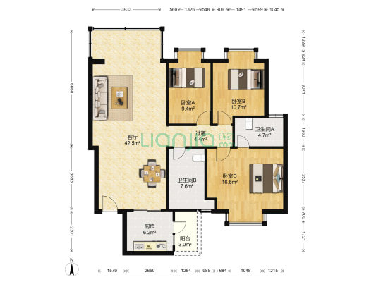 丽日华庭 3室1厅2卫 115平方