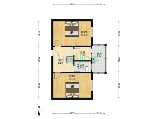 伏牛路142号院 2室1厅1卫 60平方