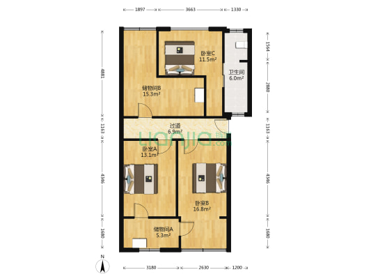 人民公园家属院二期 3室0厅1卫 95平方