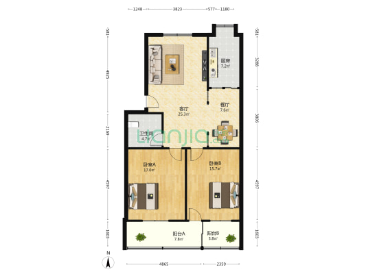电信小区 2室2厅1卫 106平方