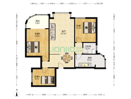 茗都华苑 3室1厅1卫 102平方
