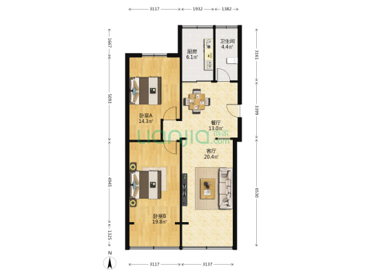 甘肃建设七建集团（耿家庄） 2室2厅1卫 90平方