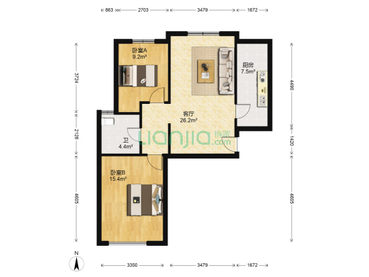 水岸东方 2室1厅1卫 96平方