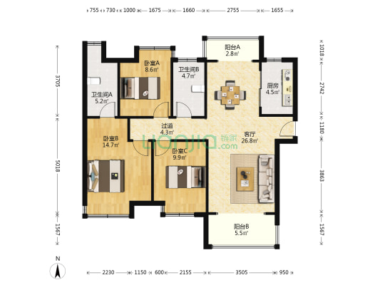 保利熙光 3室1厅2卫 111平方