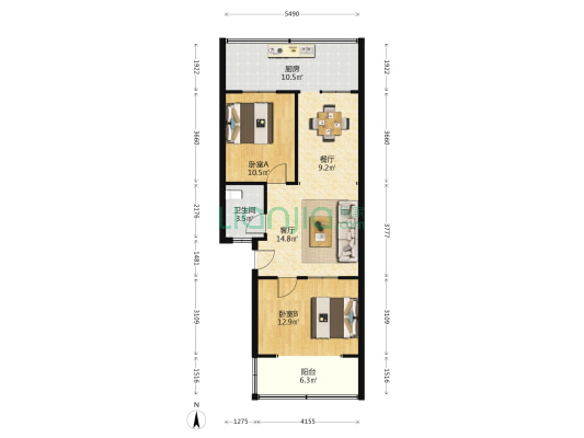 西二路194号 2室2厅1卫 83平方