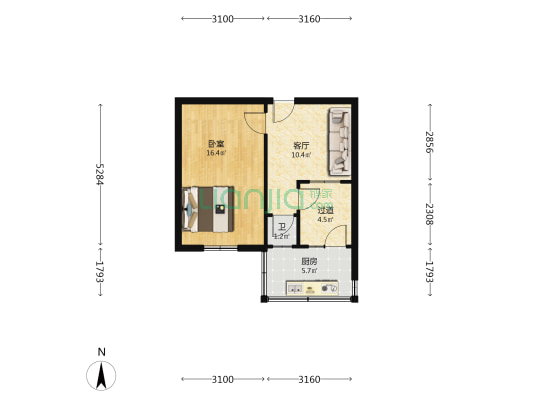 槐村街52号 1室1厅1卫 44平方