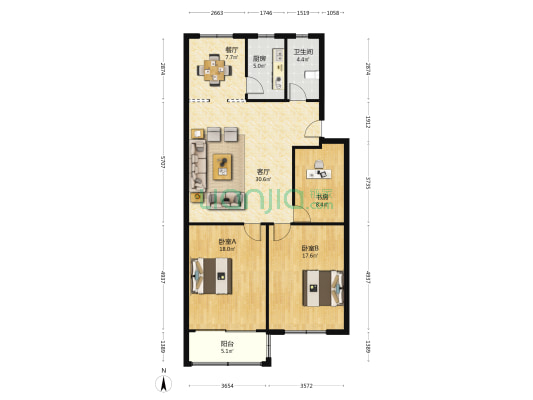 美轮新村 3室2厅1卫 112平方