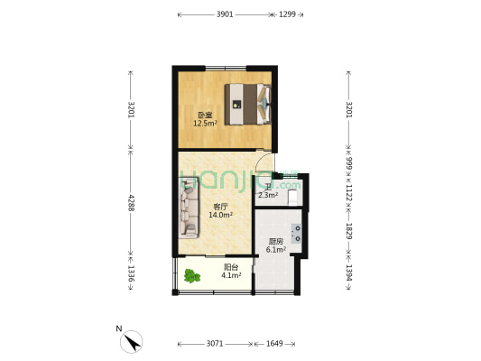 川仪厂家属院 1室1厅1卫 47平方