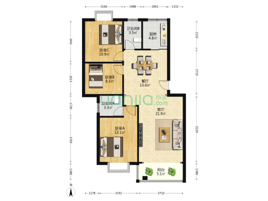 陆丰安置房 3室2厅2卫 106平方