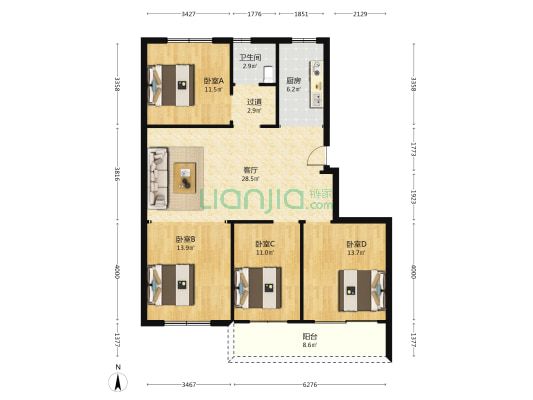 蓉塘花苑二期 4室1厅1卫 125平方