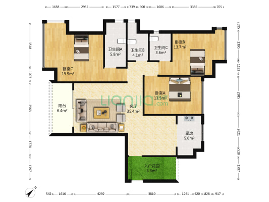 锦绣明珠 3室1厅3卫 127平方