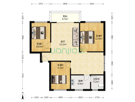 东都商住楼 3室1厅1卫 92平方