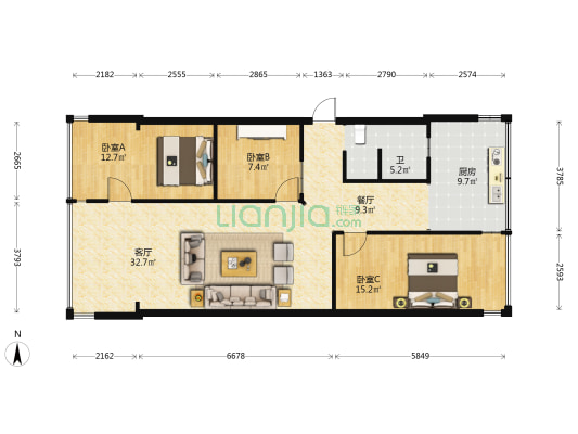 华原花园 3室2厅1卫 95平方