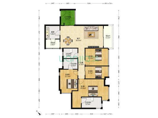 嘉朗湖畔 4室1厅3卫 157平方