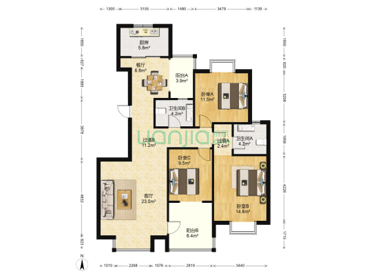 城西人家 3室2厅2卫 138平方