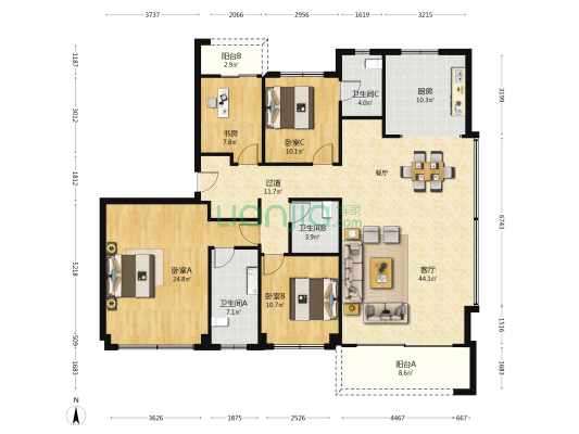 万科东望上樾 4室1厅3卫 199平方