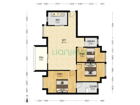 光大锦堂阁 3室1厅2卫 97平方