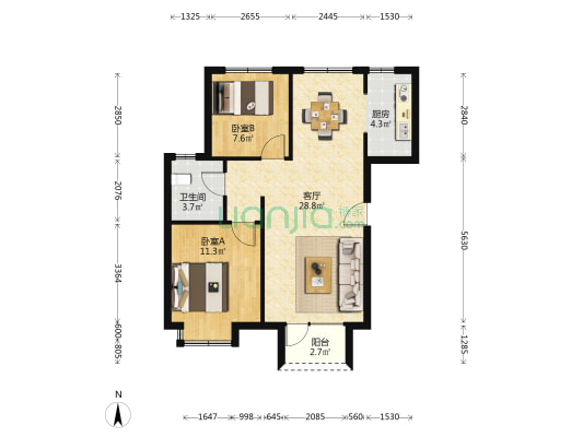 国际花都 2室1厅1卫 92平方