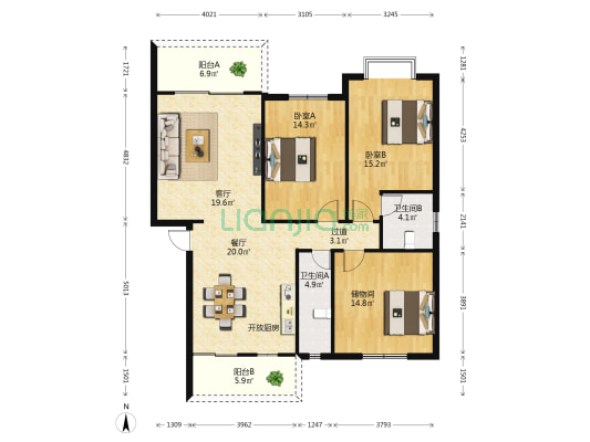 南宁农工商青山小区 2室2厅2卫 121平方
