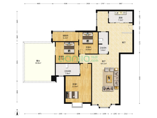 鹏程世家 3室1厅2卫 150平方