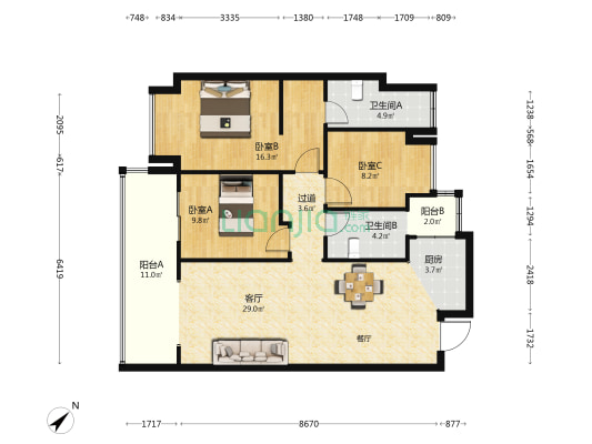 书香云海翰学苑 3室1厅2卫 113平方