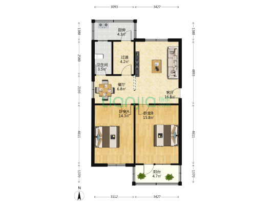 中原中路129号院 2室2厅1卫 84平方
