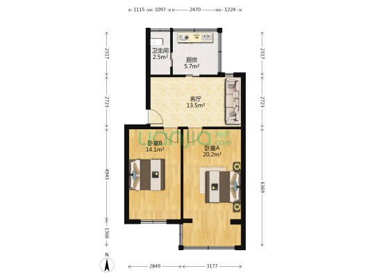 后九万方二村 2室1厅1卫 61平方