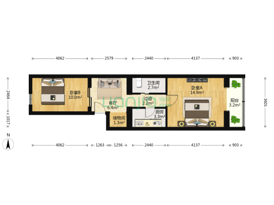 白广路西里 2室1厅1卫 57平方