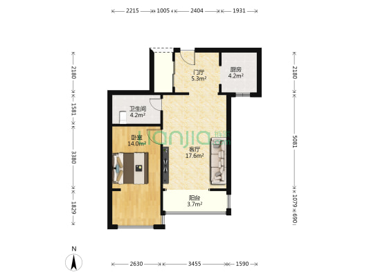 滨江花城 1室1厅1卫 61平方